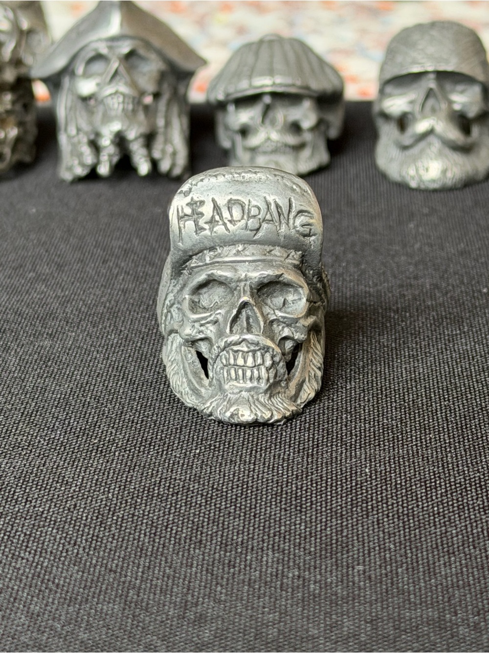 Men's Silver-Tone Skull Rings - street biker bones